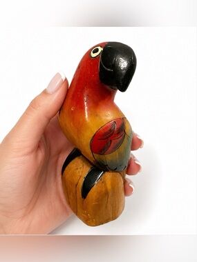Carved Wood Folk Art Parrot Macaw Statuette Tropical Bird  Folk Art Carving